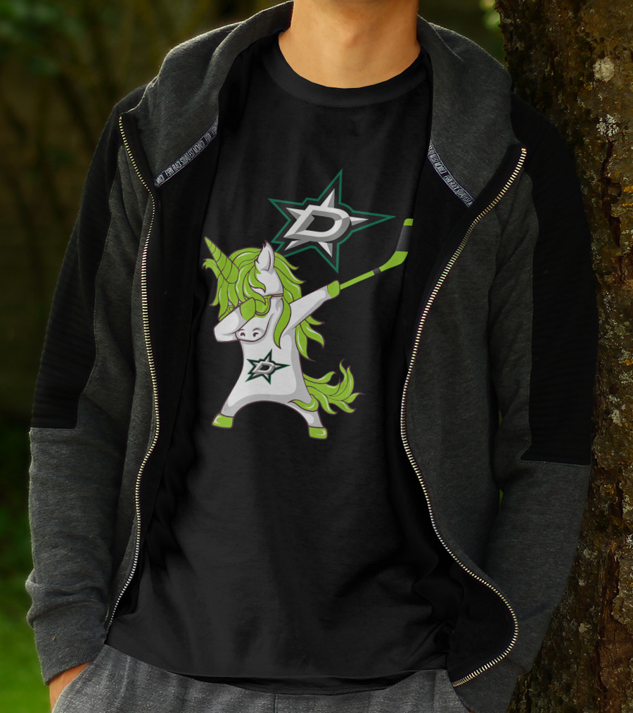 St Patrick's Day Dabbing Unicorn With Hockey Stick Dallas Stars T-Shirt