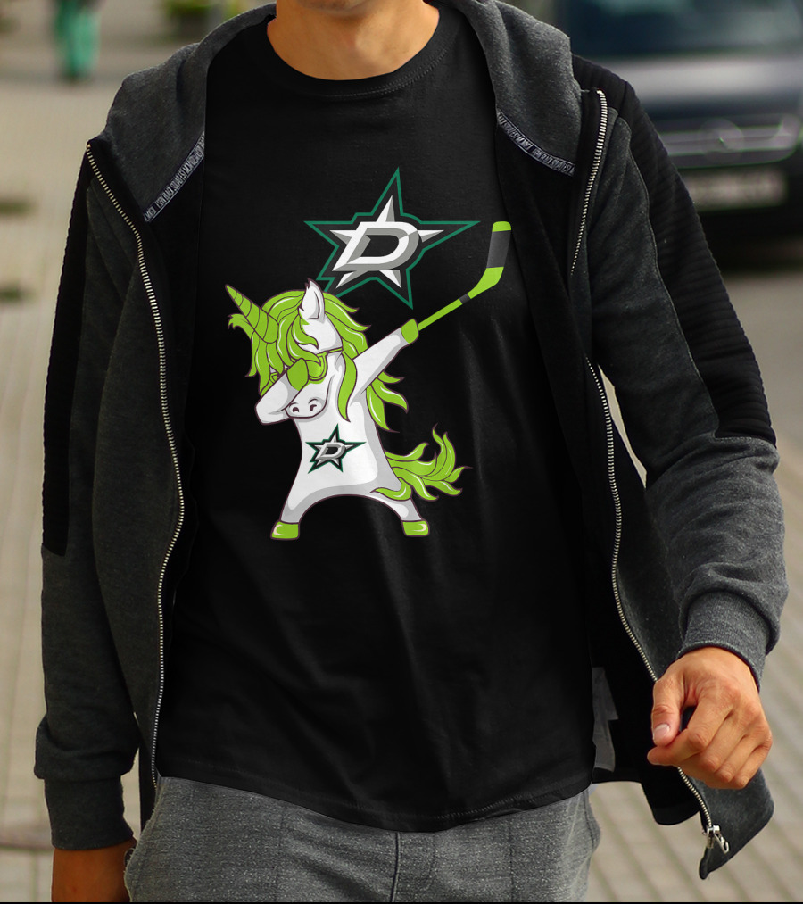 St Patrick's Day Dabbing Unicorn With Hockey Stick Dallas Stars T-Shirt