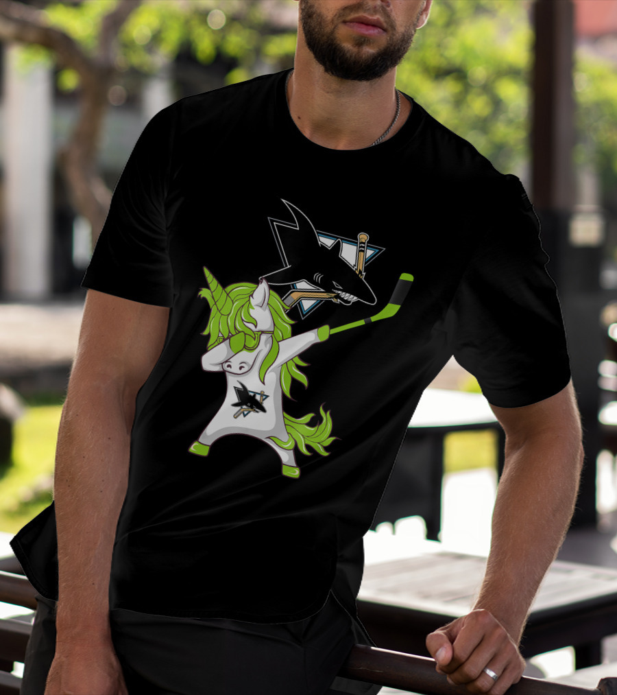 St Patrick's Day Dabbing Unicorn San Jose Sharks Hockey Stick T-Shirt