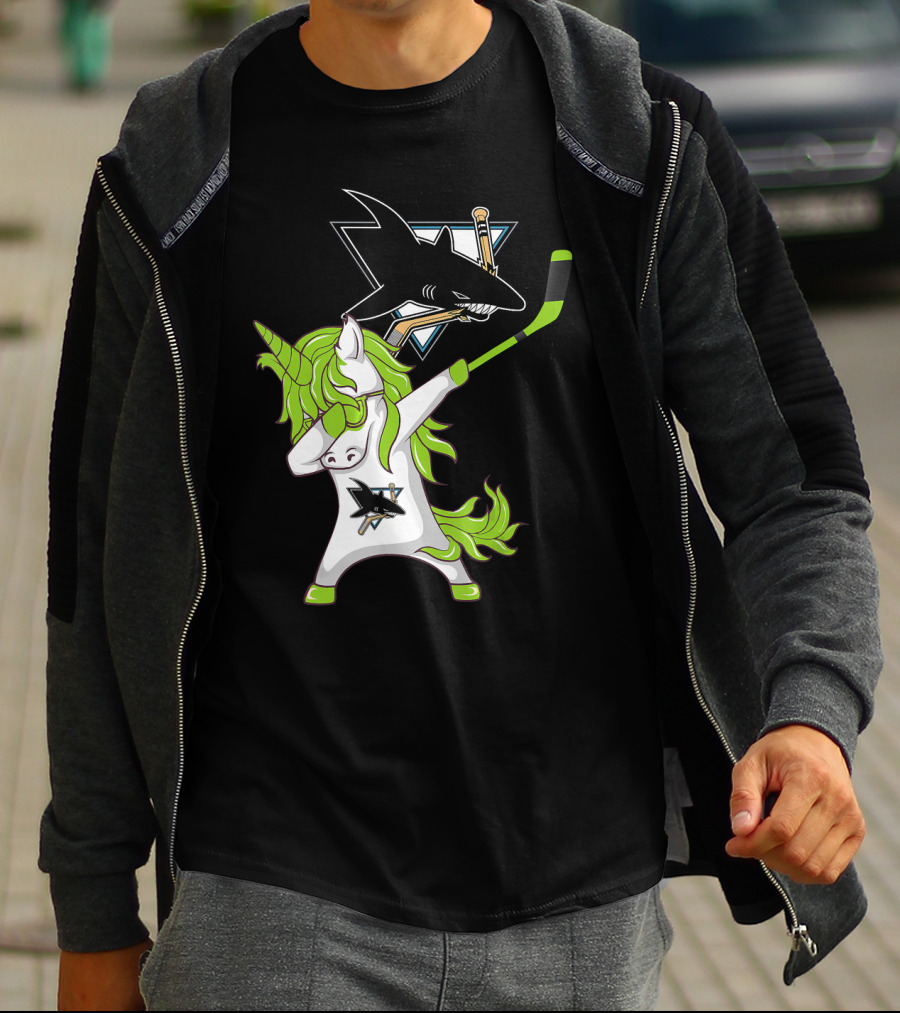 St Patrick's Day Dabbing Unicorn San Jose Sharks Hockey Stick T-Shirt