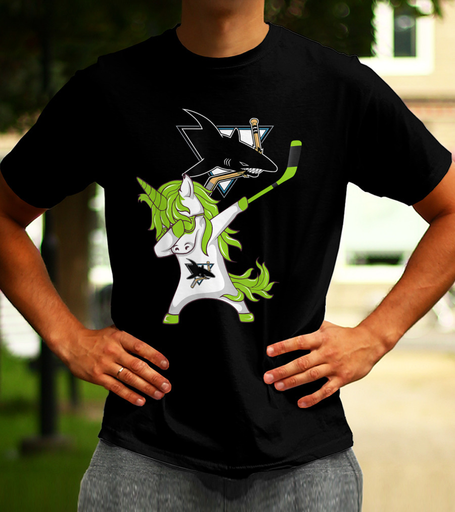 St Patrick's Day Dabbing Unicorn San Jose Sharks Hockey Stick T-Shirt
