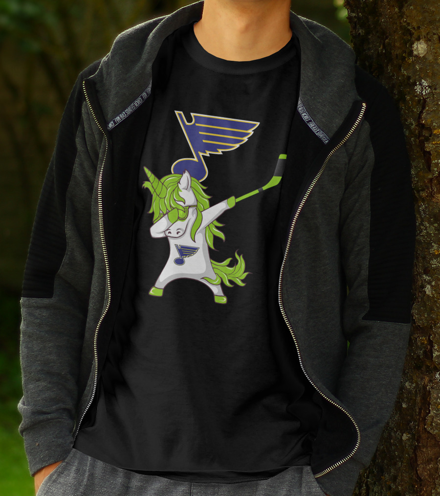 St Patrick Day Dabbing Unicorn Hockey Stick St Louis Blues T-Shirt