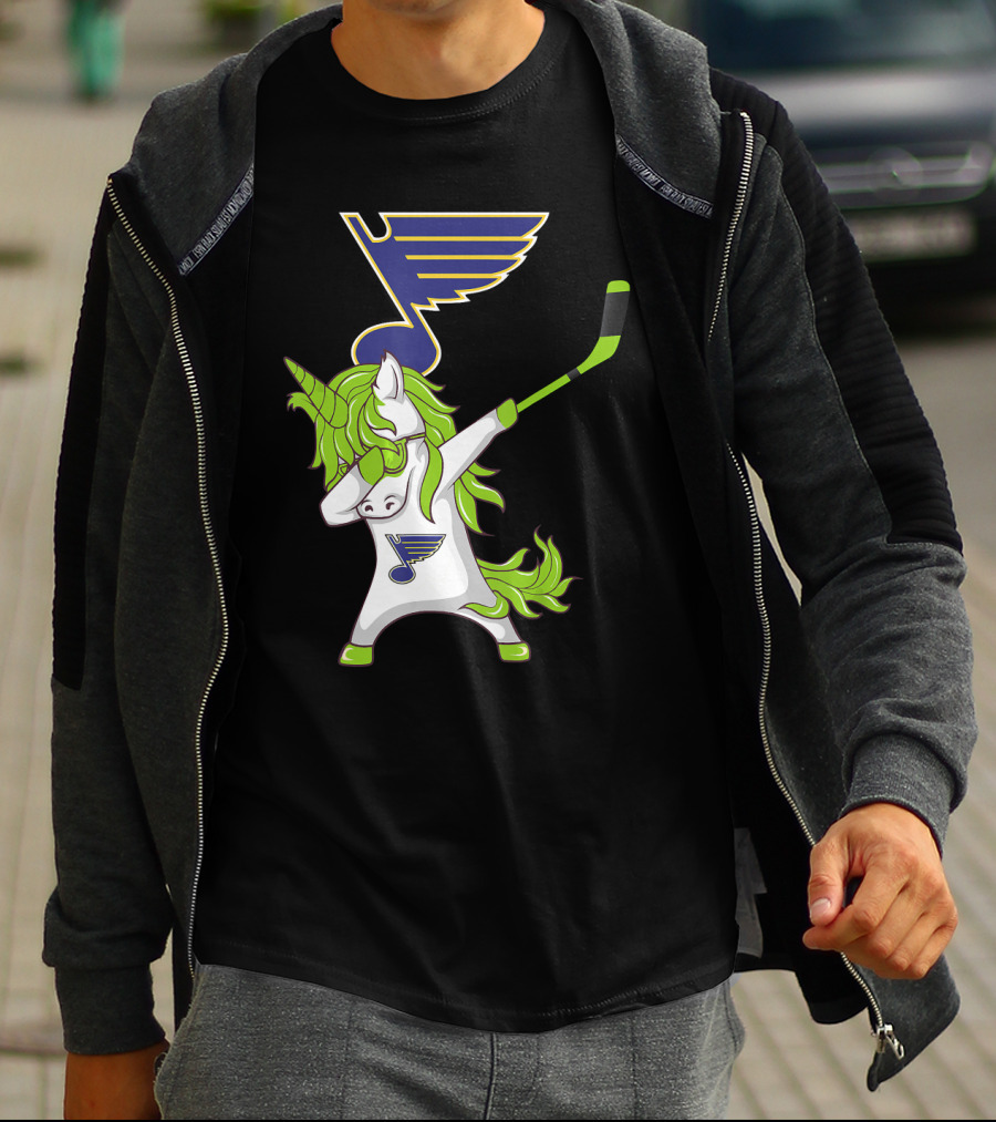 St Patrick Day Dabbing Unicorn Hockey Stick St Louis Blues T-Shirt