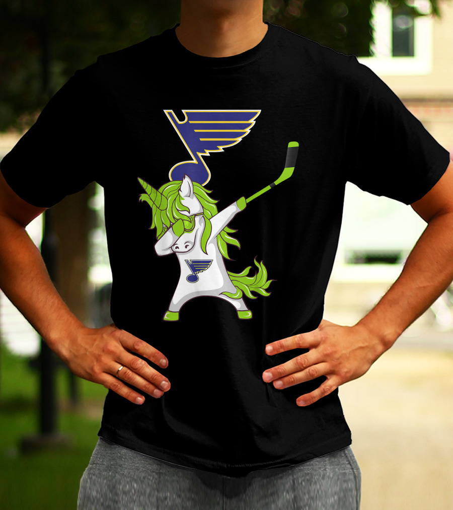 St Patrick Day Dabbing Unicorn Hockey Stick St Louis Blues T-Shirt