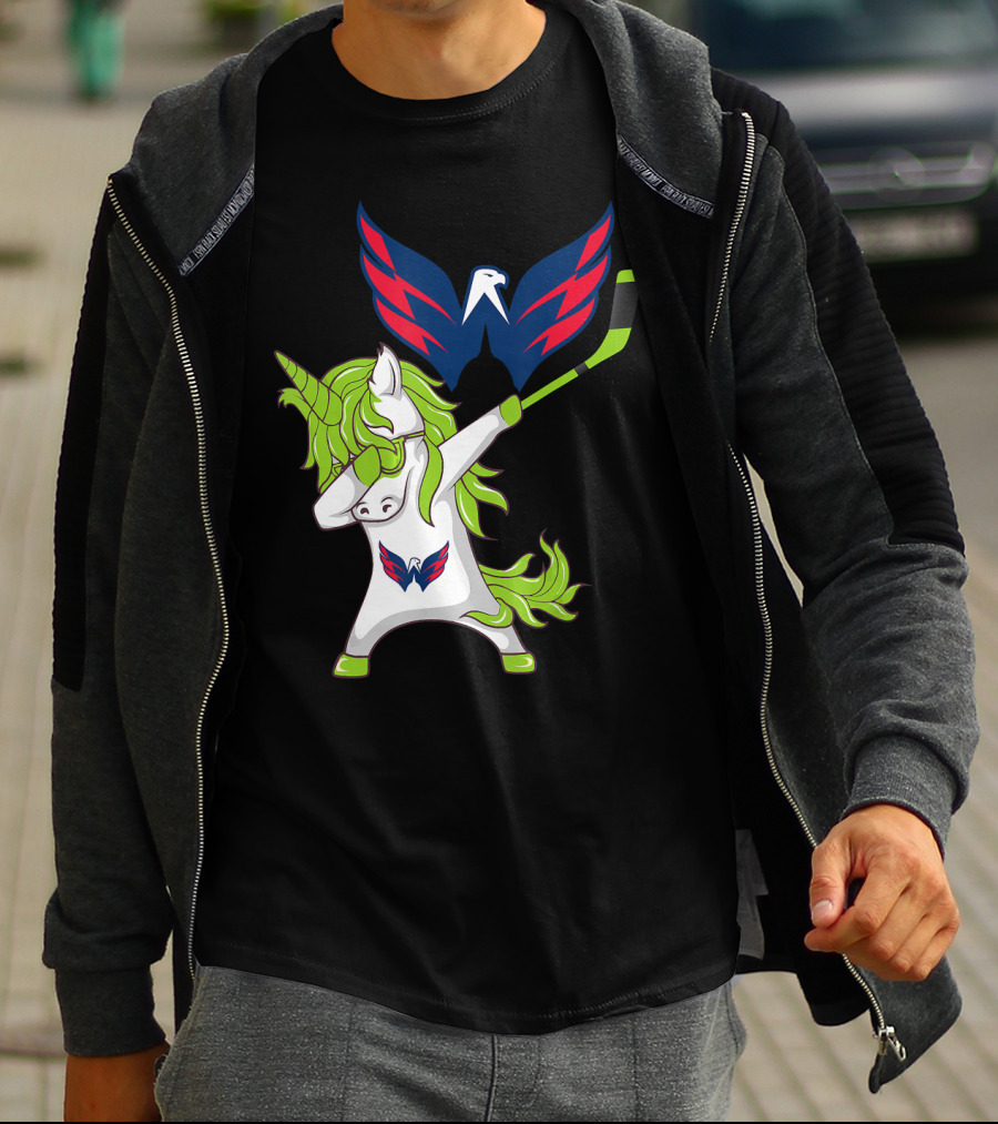 St Patrick's Day Dabbing Unicorn With Washington Capitals Hockey T-Shirt