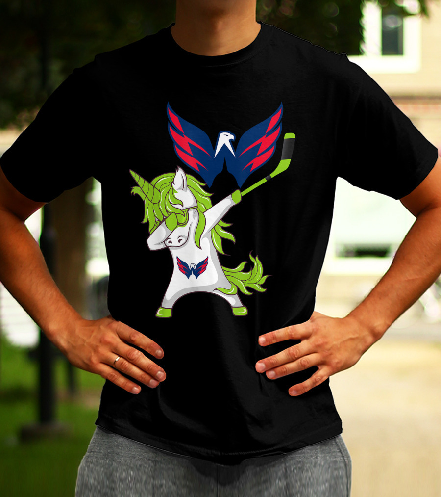 St Patrick's Day Dabbing Unicorn With Washington Capitals Hockey T-Shirt