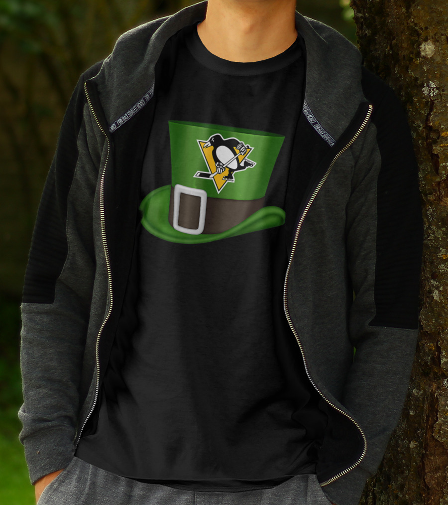 St Patrick Day Pittsburgh Penguins Leprechaun Hat Hockey T-Shirt