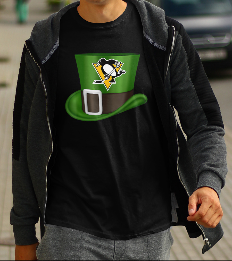 St Patrick Day Pittsburgh Penguins Leprechaun Hat Hockey T-Shirt