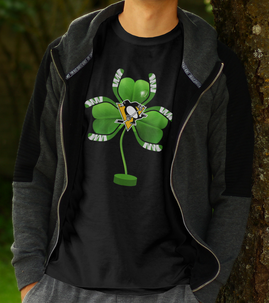 St Patrick Day Irish Shamrock Pittsburgh Penguin Hockey Tree T-Shirt