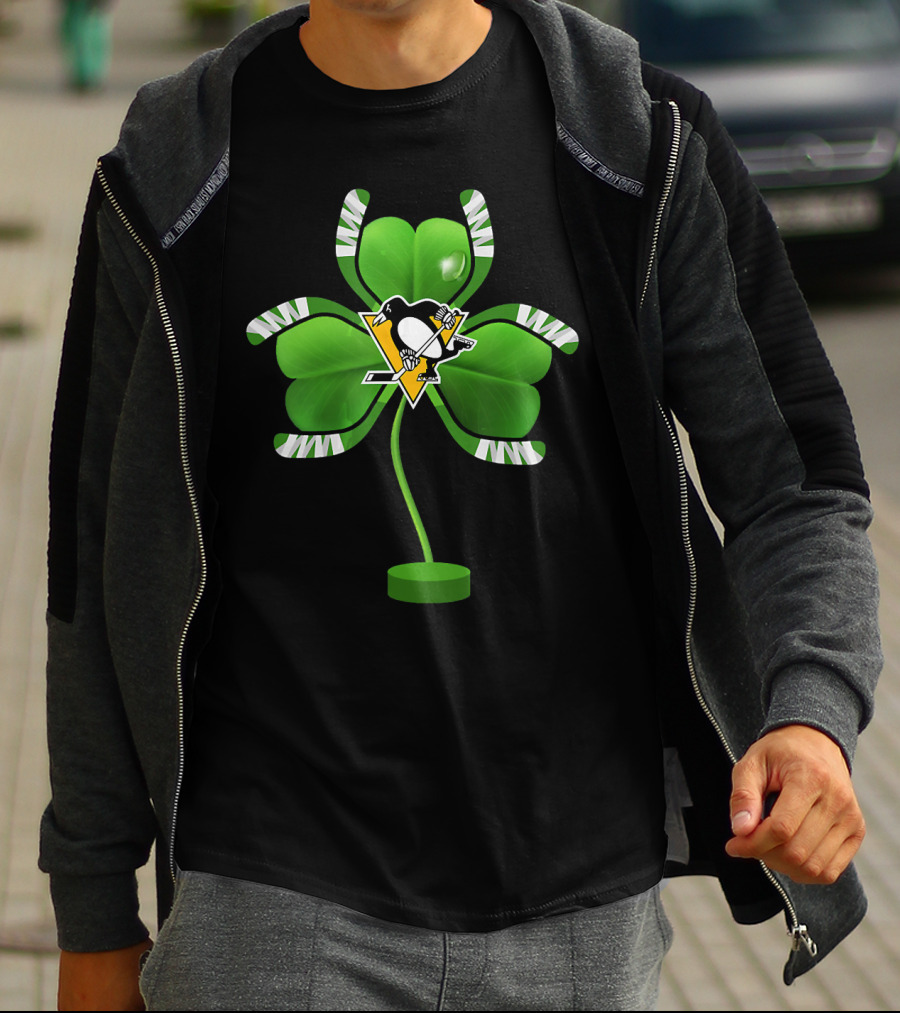 St Patrick Day Irish Shamrock Pittsburgh Penguin Hockey Tree T-Shirt