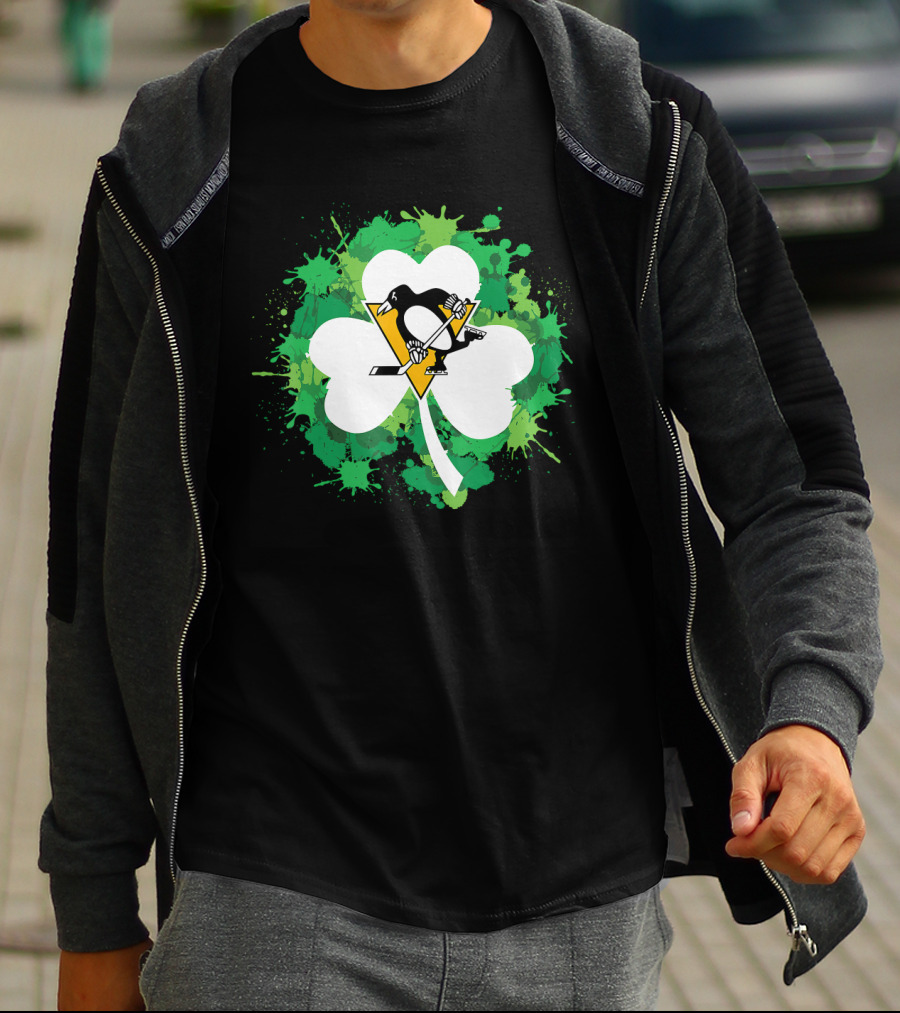 St Patrick Day Shamrock Splash Pittsburgh Penguins Hockey T-Shirt