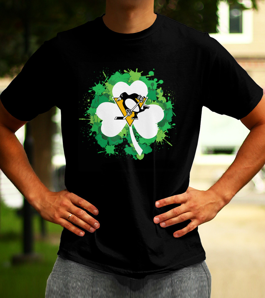 St Patrick Day Shamrock Splash Pittsburgh Penguins Hockey T-Shirt