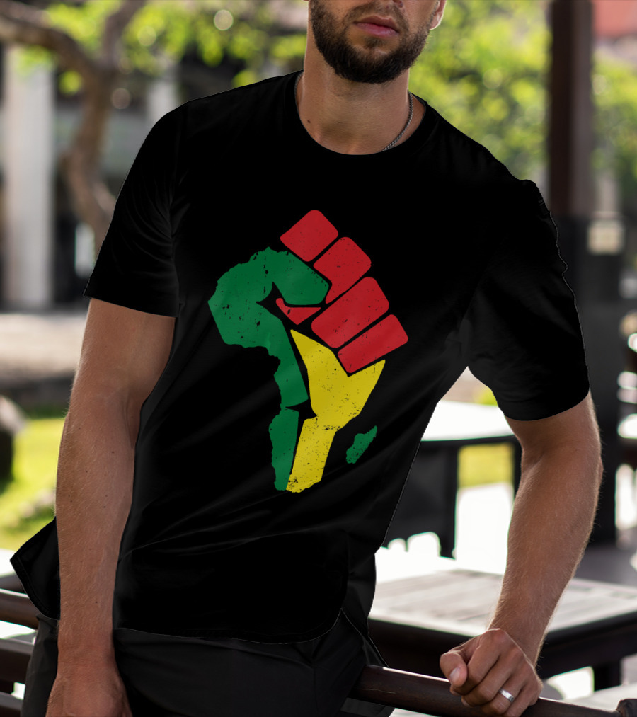 Black Fist African Map Red Green Yellow Pride Black History T-Shirt