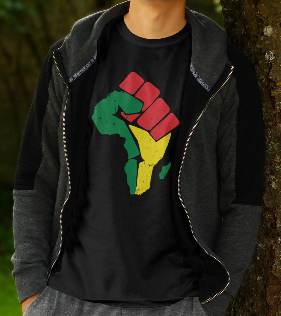 Black Fist African Map Red Green Yellow Pride Black History T-Shirt
