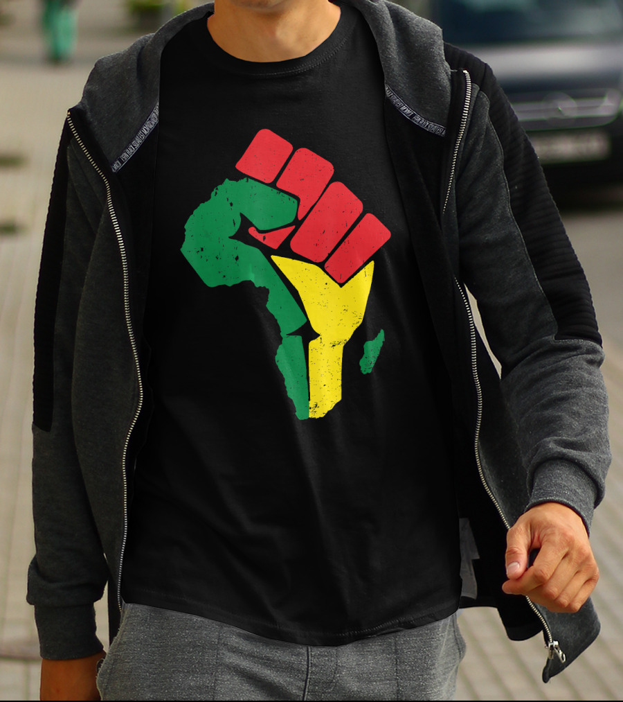 Black Fist African Map Red Green Yellow Pride Black History T-Shirt