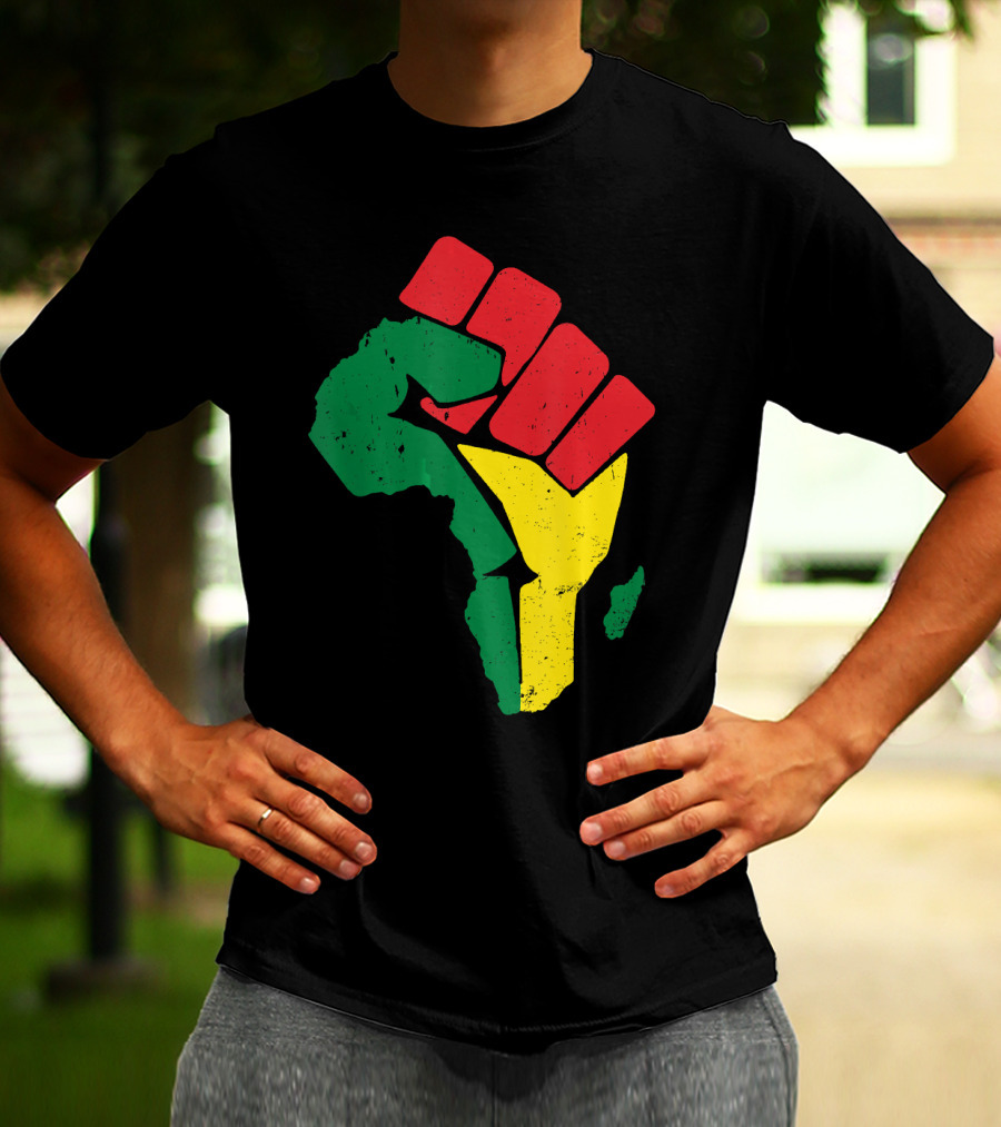 Black Fist African Map Red Green Yellow Pride Black History T-Shirt