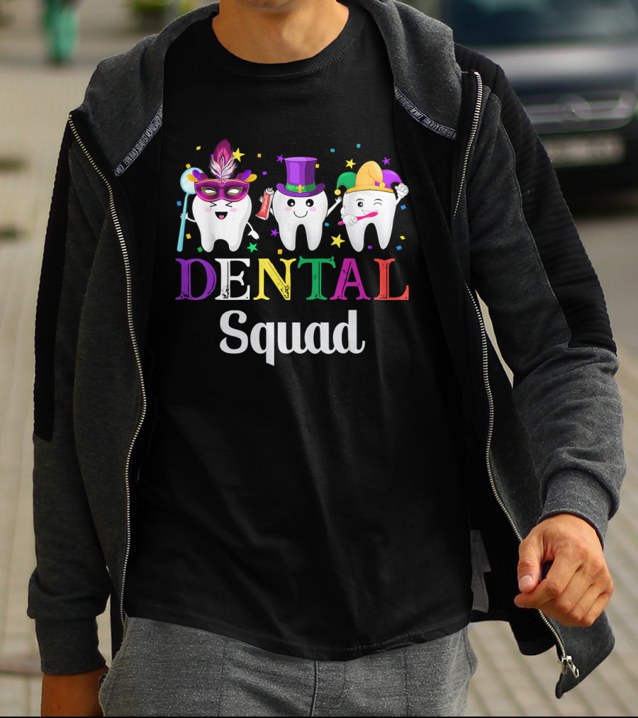 Dental Squad Dental Assistant Tooth Mardi Gras T-Shirt
