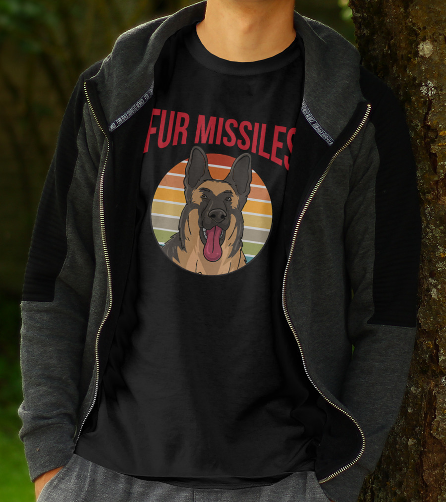 Fur Missiles German Shepherd Vintage Sunset Retro T-Shirt