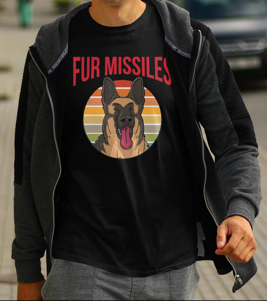 Fur Missiles German Shepherd Vintage Sunset Retro T-Shirt