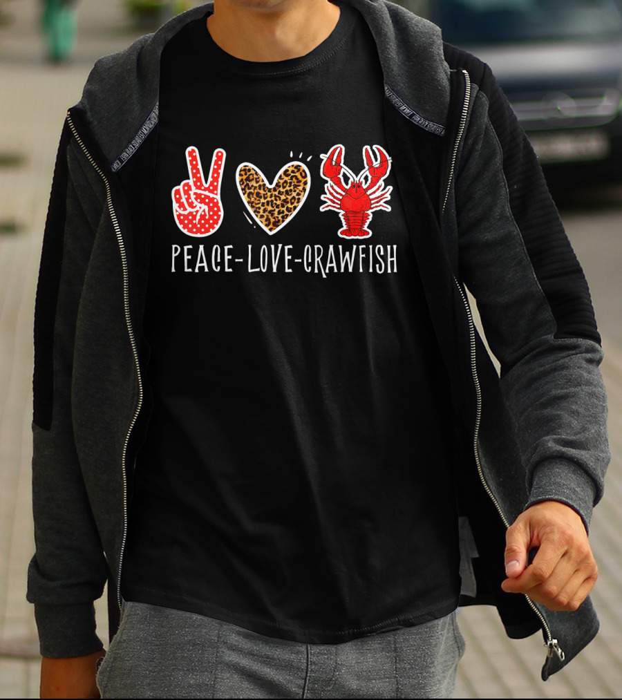 Peace Love Crawfish Leopard Heart Crawfish Lover T-Shirt