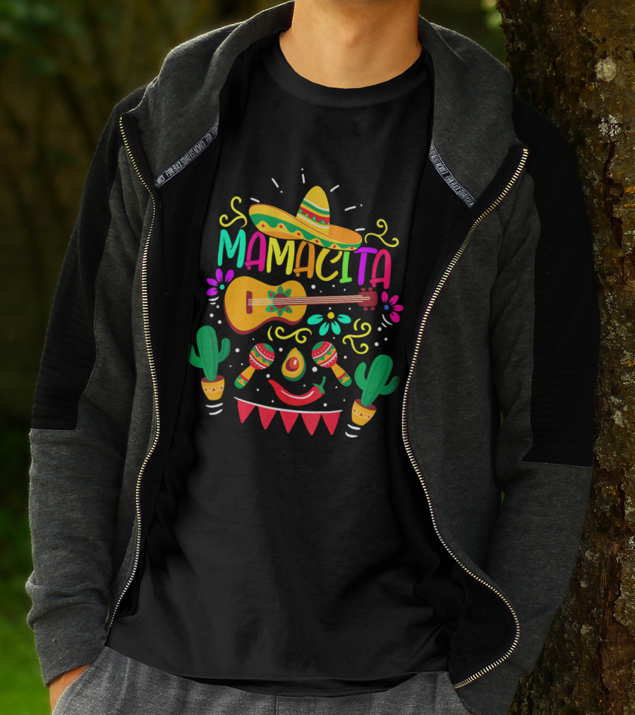 Mamacita Cinco De Mayo Sombrero Guitar Maracas Cactus Fiesta T-Shirt
