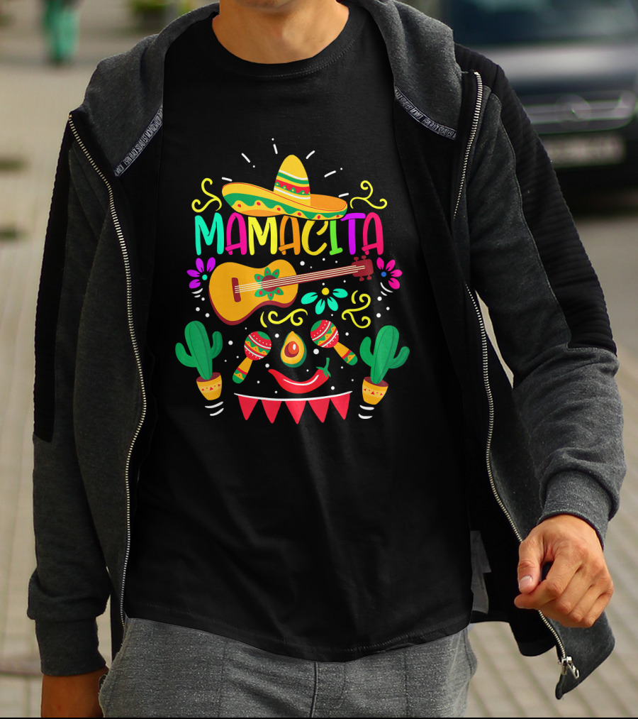 Mamacita Cinco De Mayo Sombrero Guitar Maracas Cactus Fiesta T-Shirt