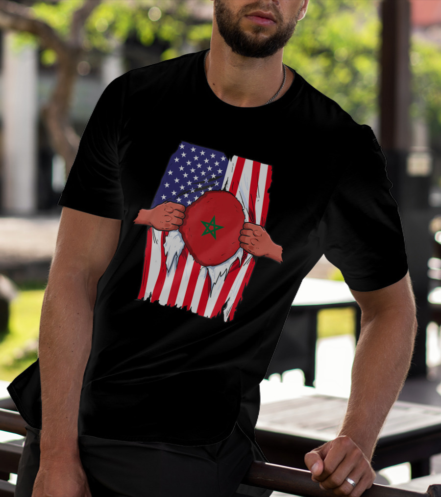 Morocco Flag Inside American Flag Home Pride Moroccan T-Shirt