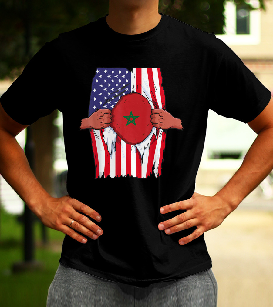 Morocco Flag Inside American Flag Home Pride Moroccan T-Shirt