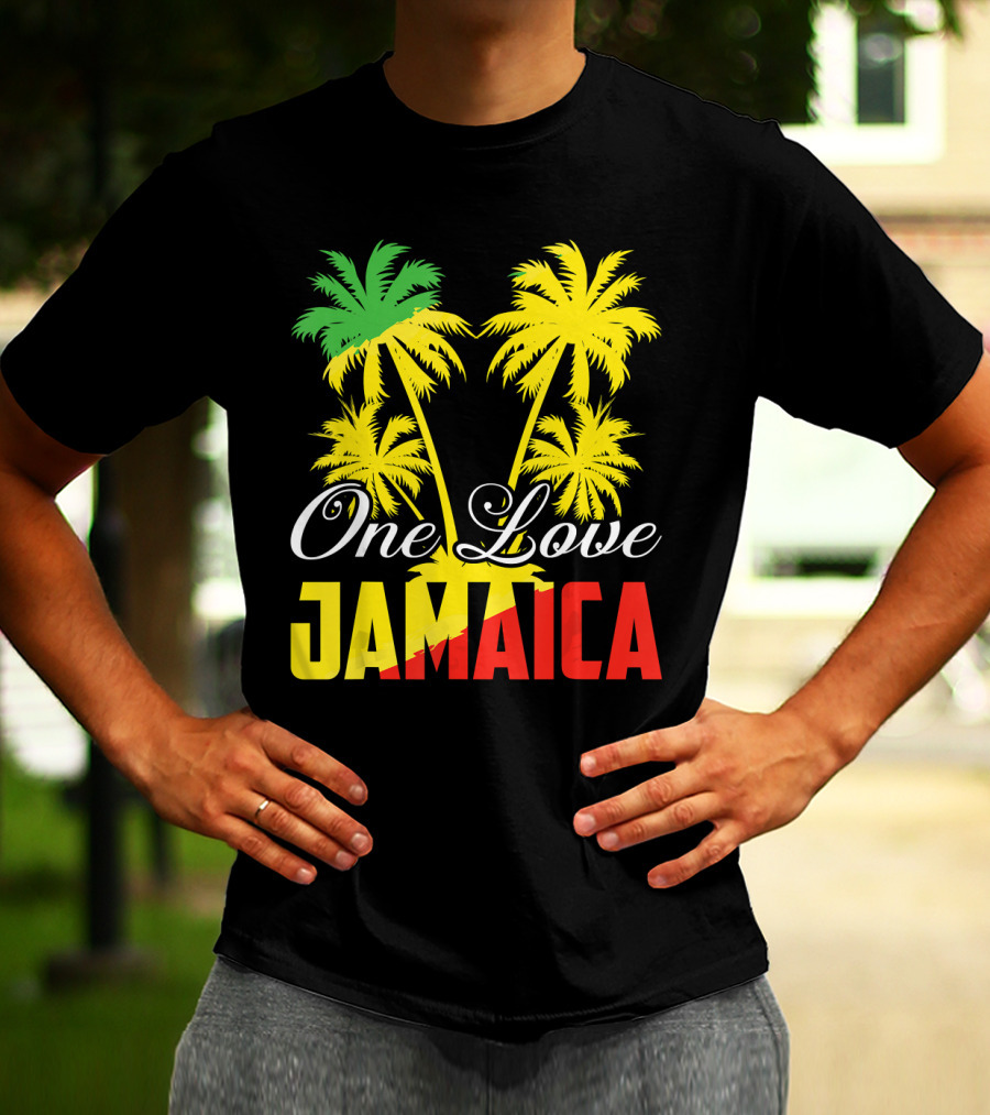 One Love Jamaica Vacation Reggae Music Palm Trees T-Shirt