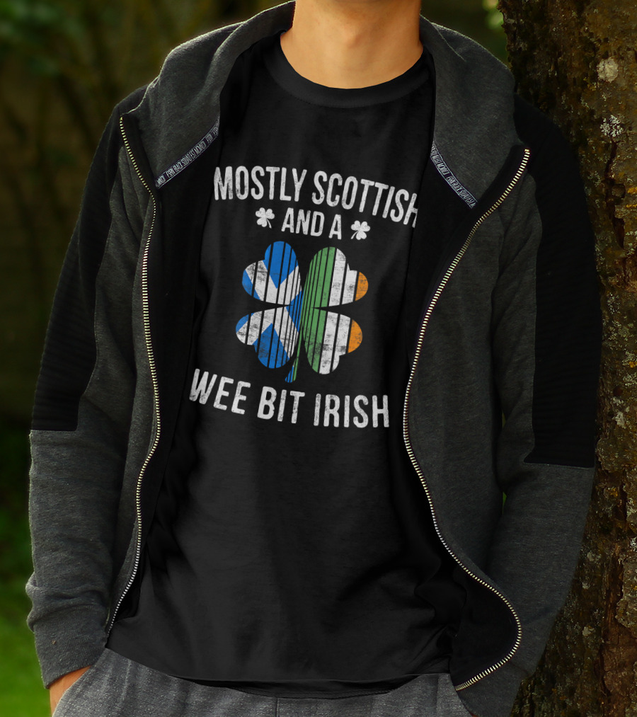 Mostly Scottish And A Wee Bit Irish St Patrick's Day Shamrock Flag T-Shirt