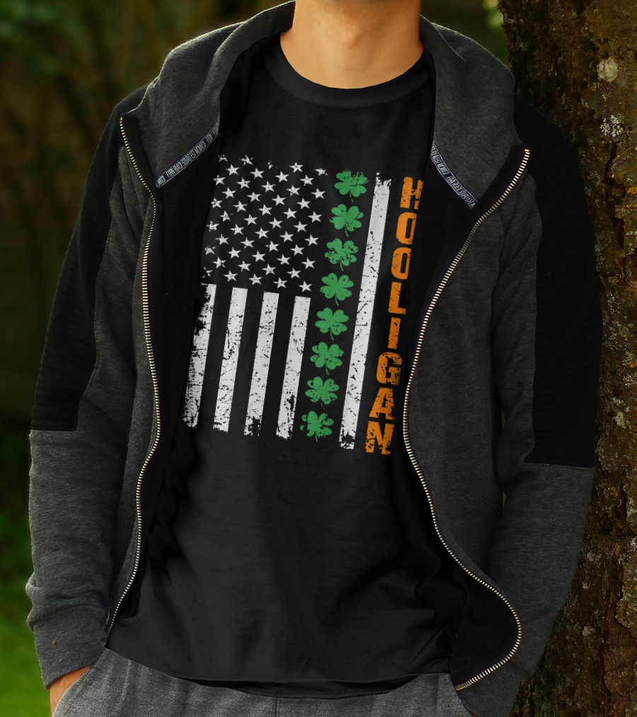Irish American Flag Shamrocks Hooligan St Pats T-Shirt