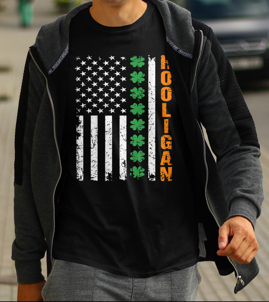 Irish American Flag Shamrocks Hooligan St Pats T-Shirt