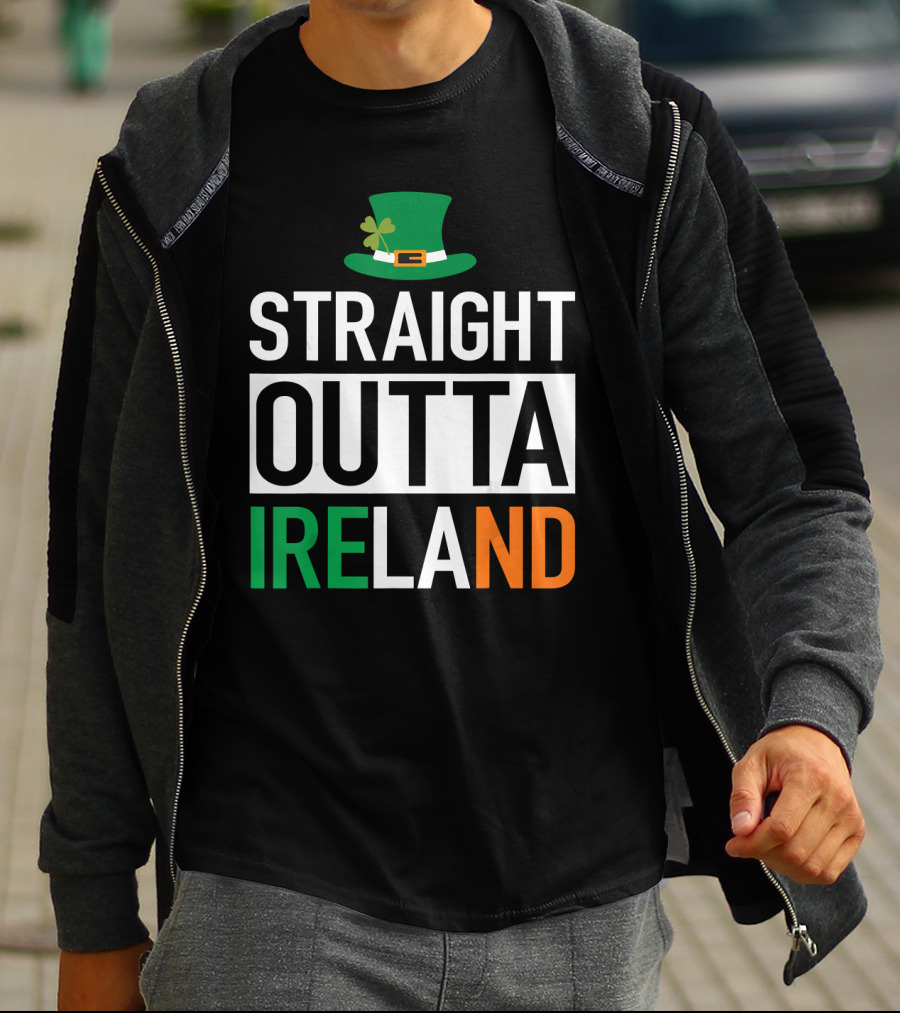 Straight Outta Ireland St Patrick's Day Leprechaun Hat Shamrock T-Shirt