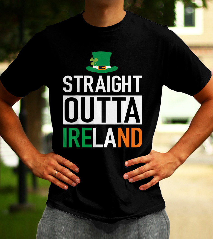 Straight Outta Ireland St Patrick's Day Leprechaun Hat Shamrock T-Shirt