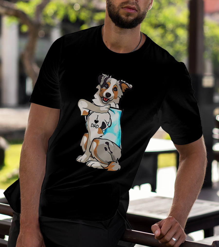 Australian Shepherd Dog I Love Dad Tattoo Paws Up T-Shirt