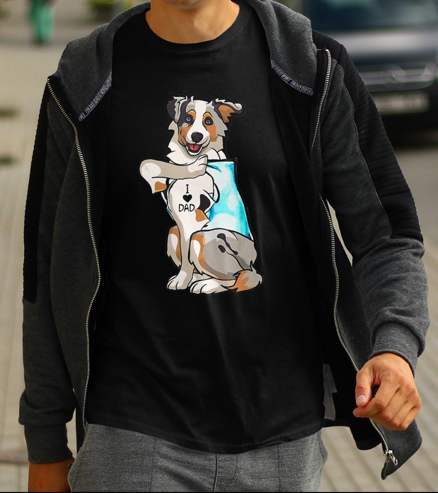 Australian Shepherd Dog I Love Dad Tattoo Paws Up T-Shirt