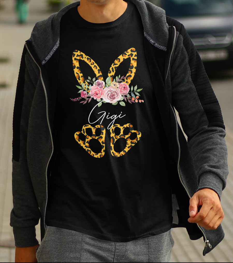 Gigi Leopard Bunny Ears Floral Easter Day T-Shirt
