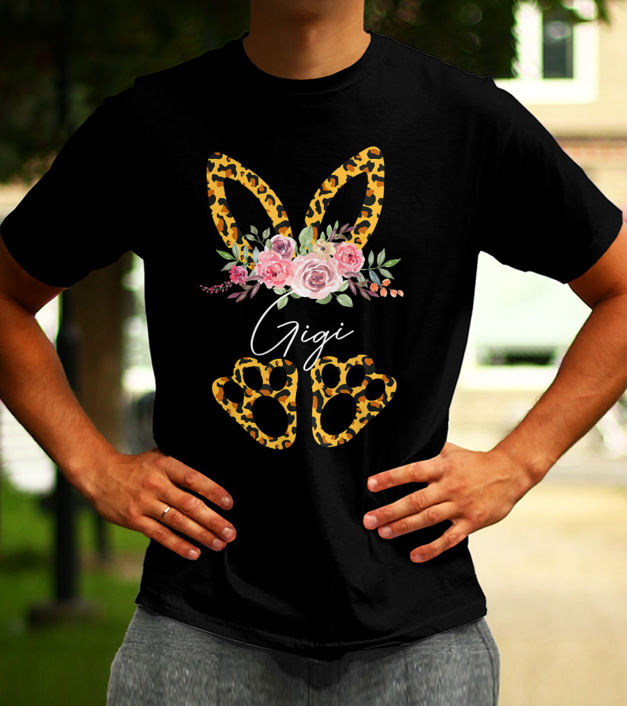 Gigi Leopard Bunny Ears Floral Easter Day T-Shirt