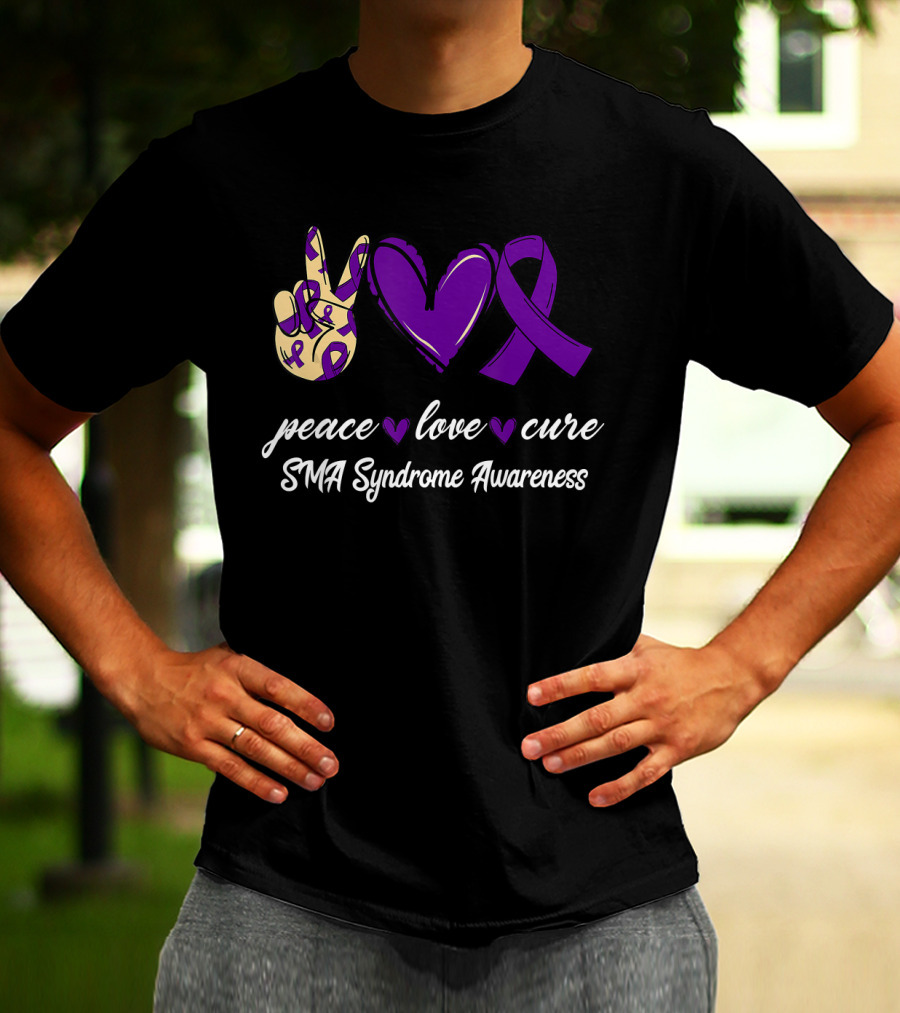 Peace Love Cure SMA Syndrome Awareness Purple T-Shirt
