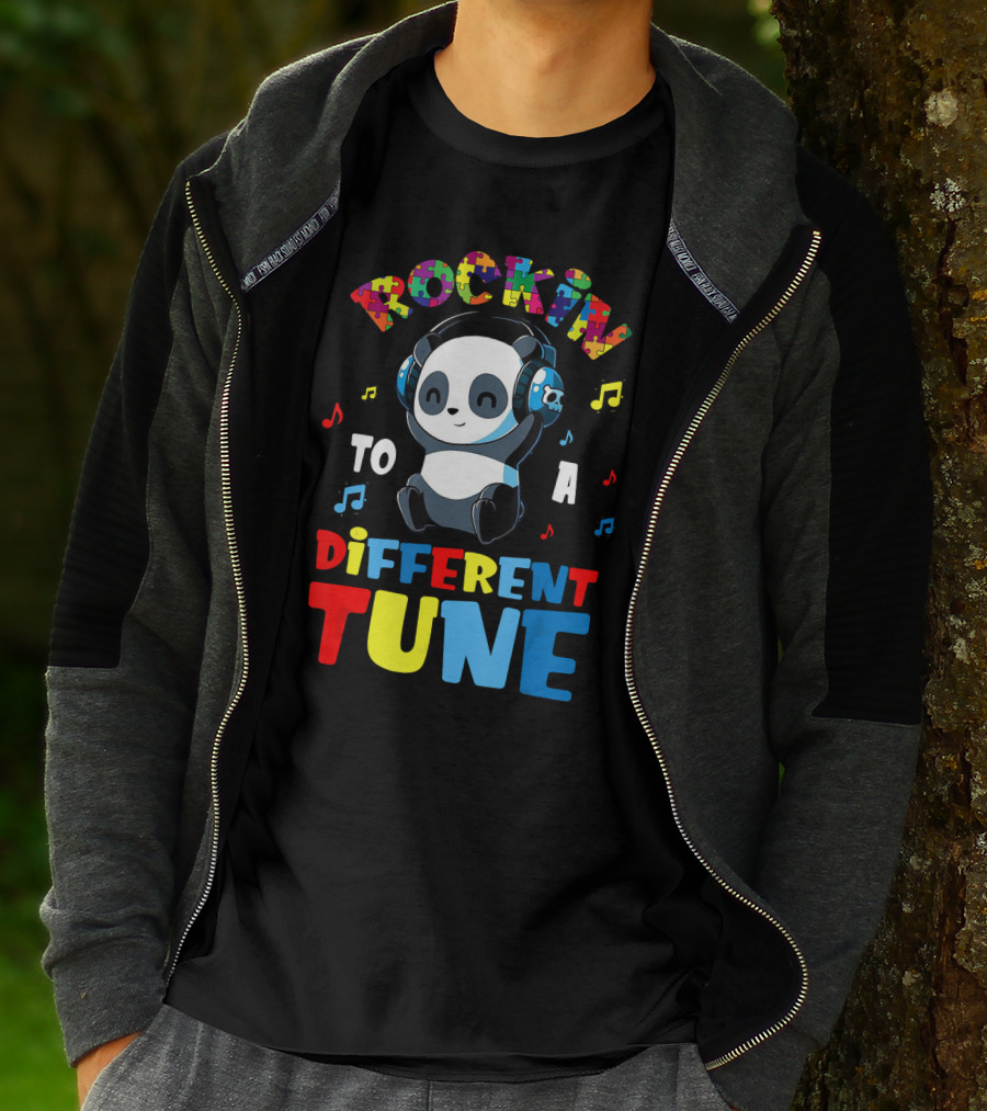 Rockin To A Different Tune Panda Autism Awareness T-Shirt
