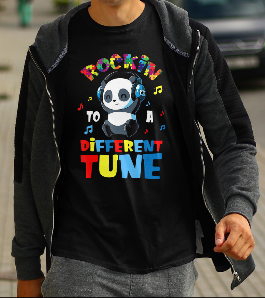 Rockin To A Different Tune Panda Autism Awareness T-Shirt
