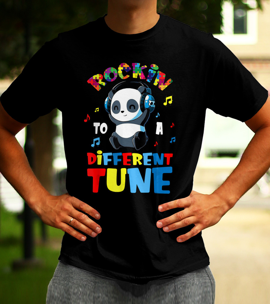 Rockin To A Different Tune Panda Autism Awareness T-Shirt
