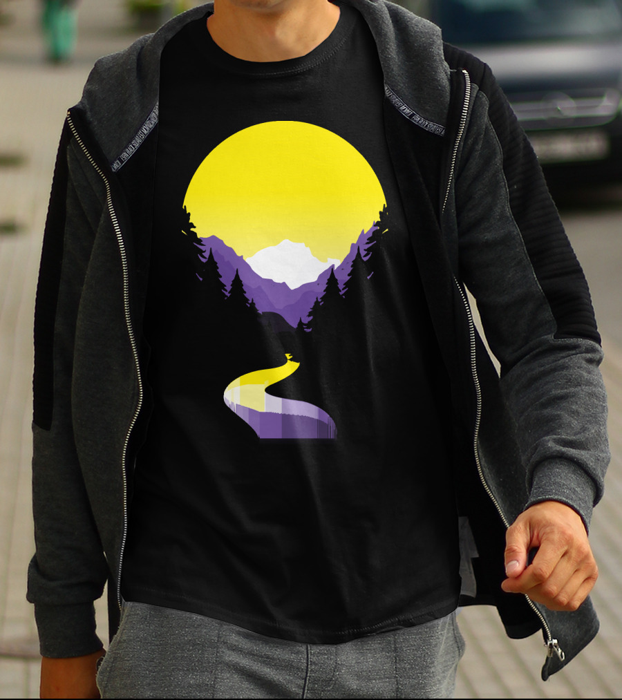 Non Binary Pride Sunset Mountain Landscape T-Shirt
