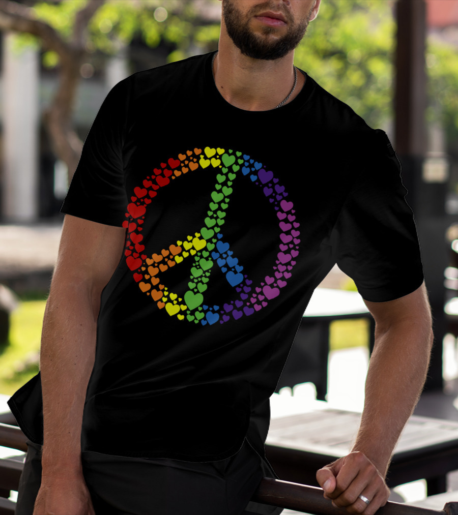 Peace Sign Made Of Rainbow Hearts T-Shirt