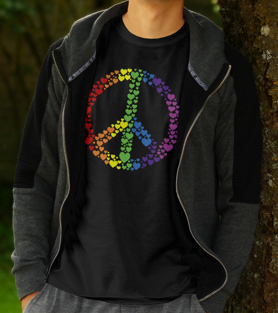 Peace Sign Made Of Rainbow Hearts T-Shirt