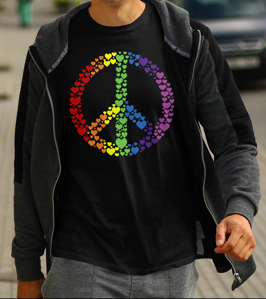 Peace Sign Made Of Rainbow Hearts T-Shirt