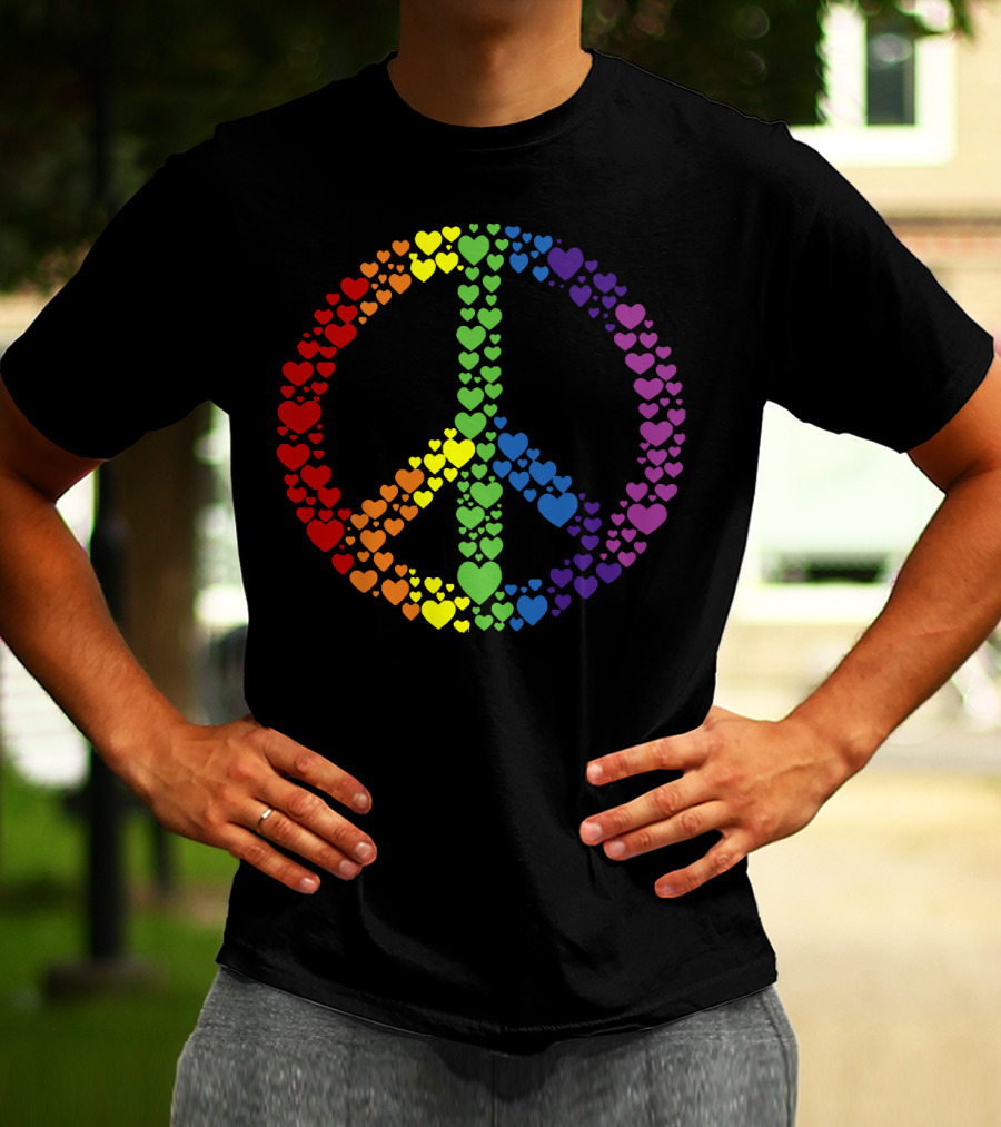 Peace Sign Made Of Rainbow Hearts T-Shirt