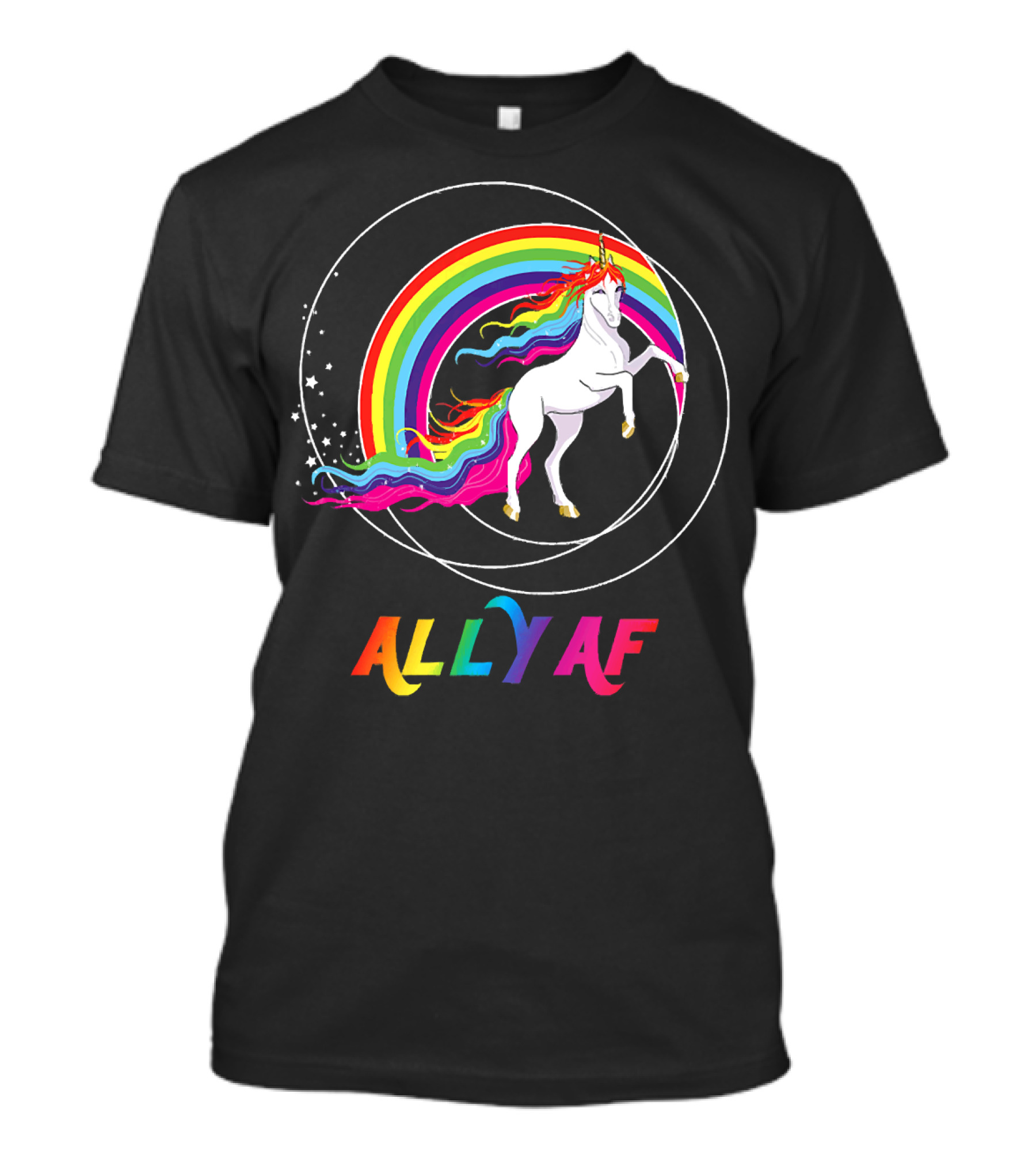 Rainbow Pride Ally AF Unicorn With Rainbow Pride Flag Colors T-Shirt