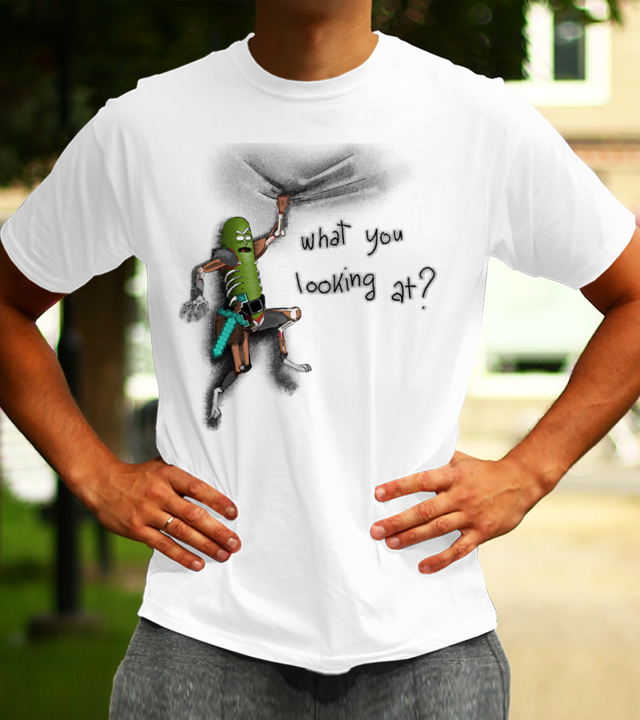 What You Looking At Pickle Rick Adventure T-Shirt