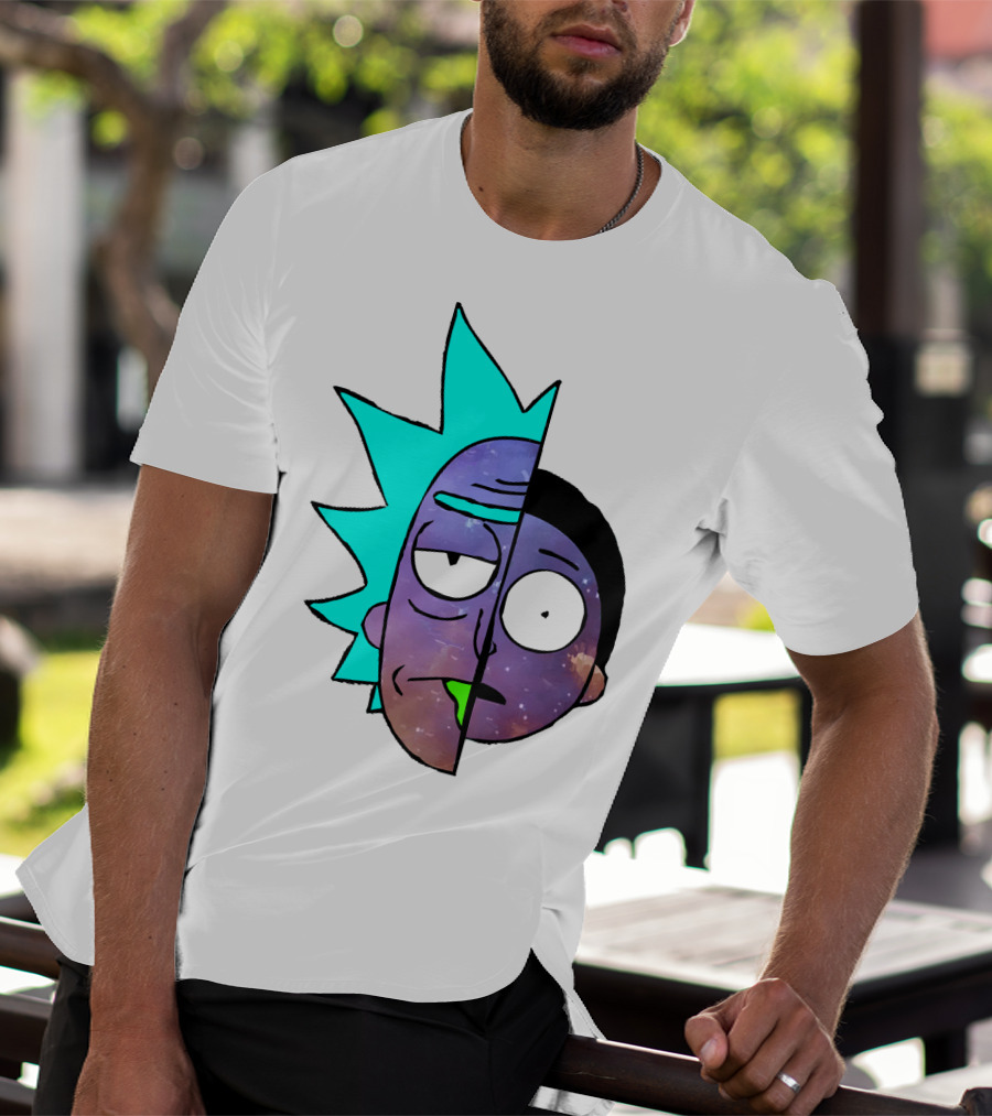Galactic Rick And Morty Faces Cosmic Split Large T-Shirt